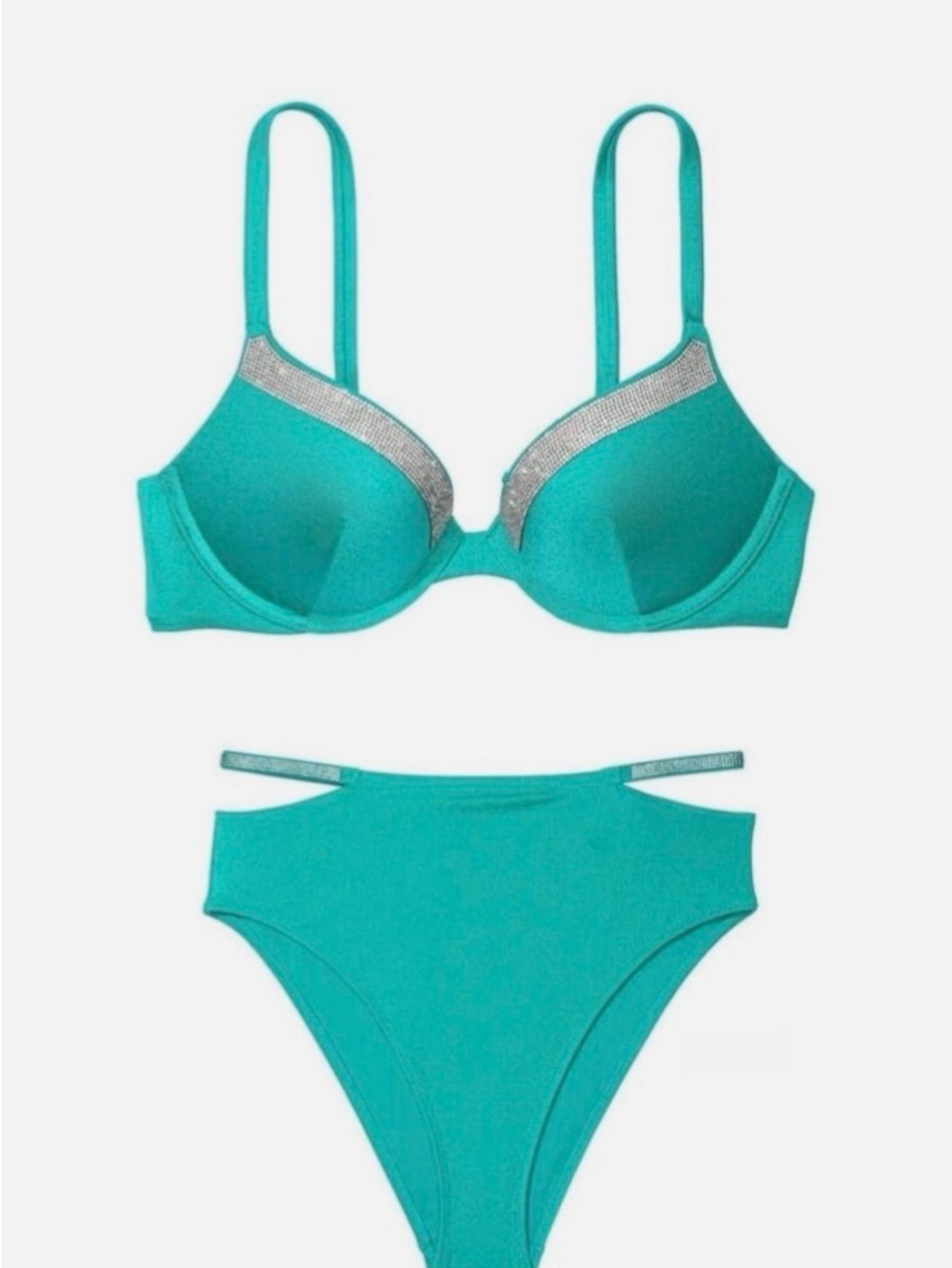 Victoria Secret 36B S swimsuit Push Up Bikini Set 3 Ps Shine Capri Sea Blue